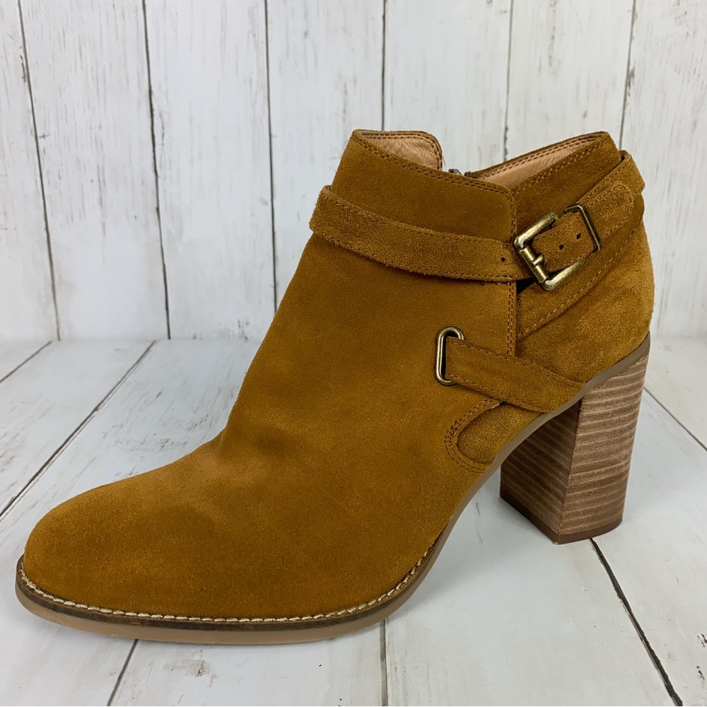 Franco Sarto Womens Ankle Boots Size 10 Brown Suede Leather Heeled Bootie